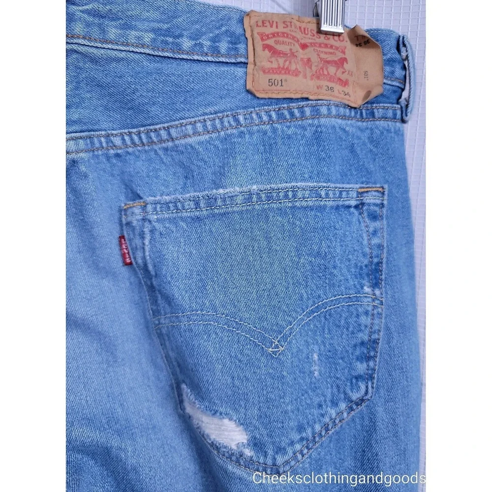 Levis 501 Distressed Light Wash Button Fly Jeans Men's 36x34